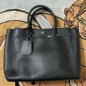 TORY BURCH ROBINSON DOUBLE ZIP TOTE BAG BLACK